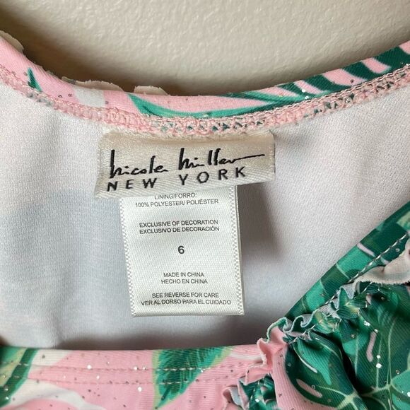 Nicole Miller Swim Suit One Piece Palm Trees Pink Size 6 Girls - Picture 3 of 3